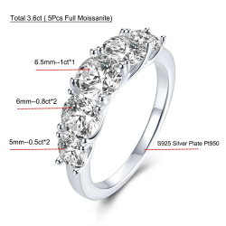 3.6ct 5 Stones D Color VVS1 Moissanite Diamond Rings Women Anniversary Gift S925 Sterling Silver Row Ring Wedding Bridal Jewelry