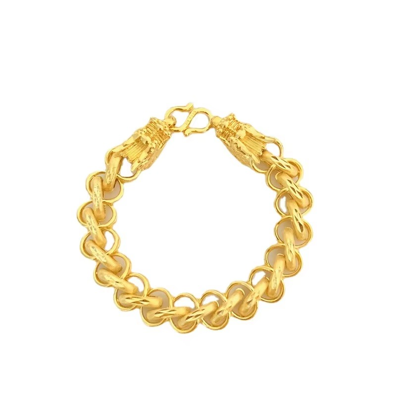 Luxurious fashion 9999 24K real gold jewelry Fuzi buckle Thai bracelet men's faucet bracelet frosted bracelet