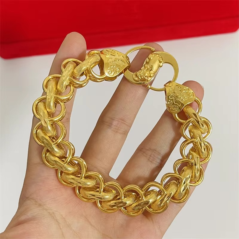 Luxurious fashion 9999 24K real gold jewelry Fuzi buckle Thai bracelet men's faucet bracelet frosted bracelet