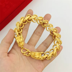 Luxurious fashion 9999 24K real gold jewelry Fuzi buckle Thai bracelet men's faucet bracelet frosted bracelet
