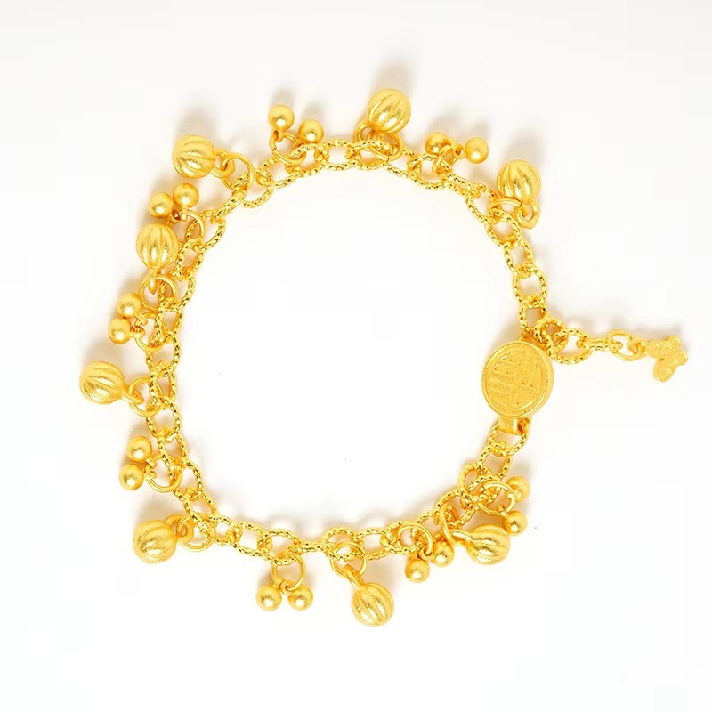 Luxury 24K 9999 Pure Gold Pumpkin Bracelet Blessed Chinese Style Vintage Personalized Light Luxury Women's Bracelet