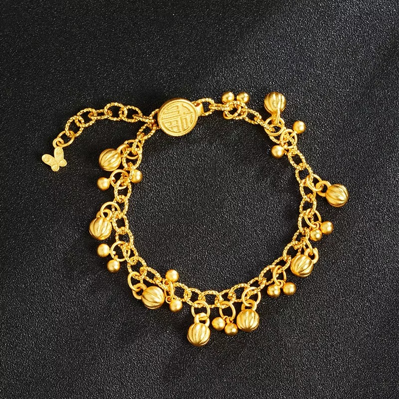 Luxury 24K 9999 Pure Gold Pumpkin Bracelet Blessed Chinese Style Vintage Personalized Light Luxury Women's Bracelet