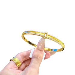 9999 24K real gold bracelet light luxury women's diamond-inlaid double ring ancient style personalized versatile bracelet