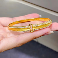 9999 24K real gold bracelet light luxury women's diamond-inlaid double ring ancient style personalized versatile bracelet