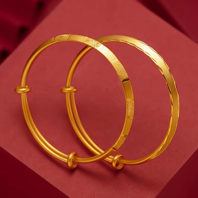 Gold 9999 women's bracelet boutique car flower fashionable light sand triangle push and pull bracelet 24K real gold bracelet