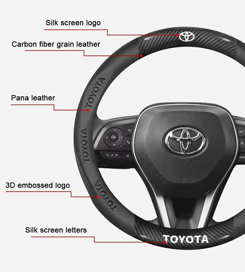 Carbon Fiber Leather Steering Wheel Cover for Toyota Vios Hilux Camry Harrier Innova Rush Yaris Alphard Hiace Corolla Cross RAV4