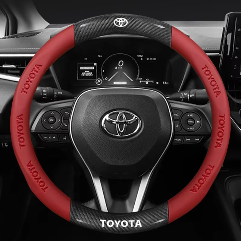 Carbon Fiber Leather Steering Wheel Cover for Toyota Vios Hilux Camry Harrier Innova Rush Yaris Alphard Hiace Corolla Cross RAV4