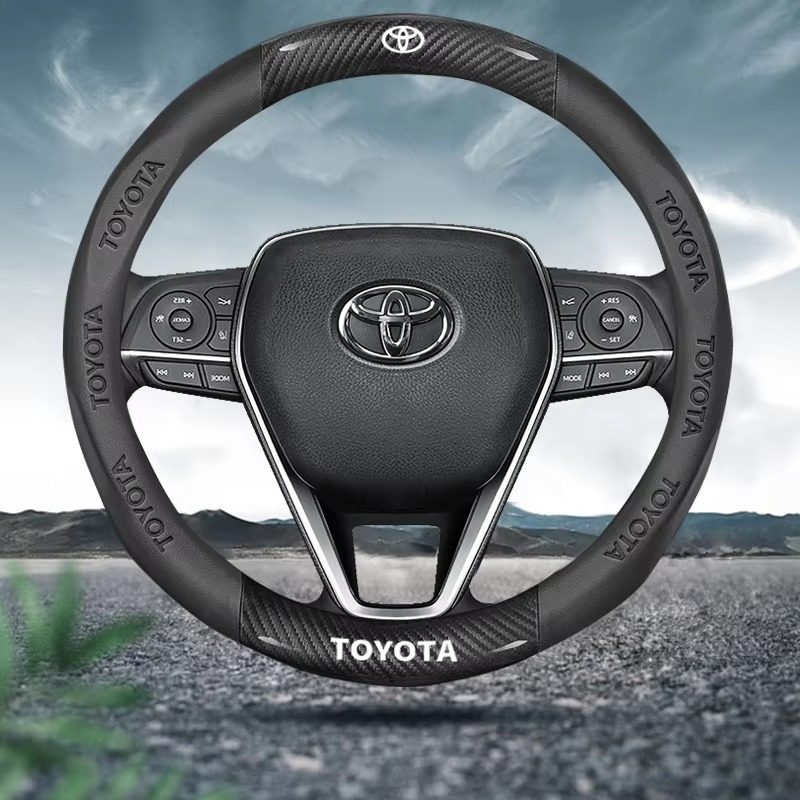 Carbon Fiber Leather Steering Wheel Cover for Toyota Vios Hilux Camry Harrier Innova Rush Yaris Alphard Hiace Corolla Cross RAV4
