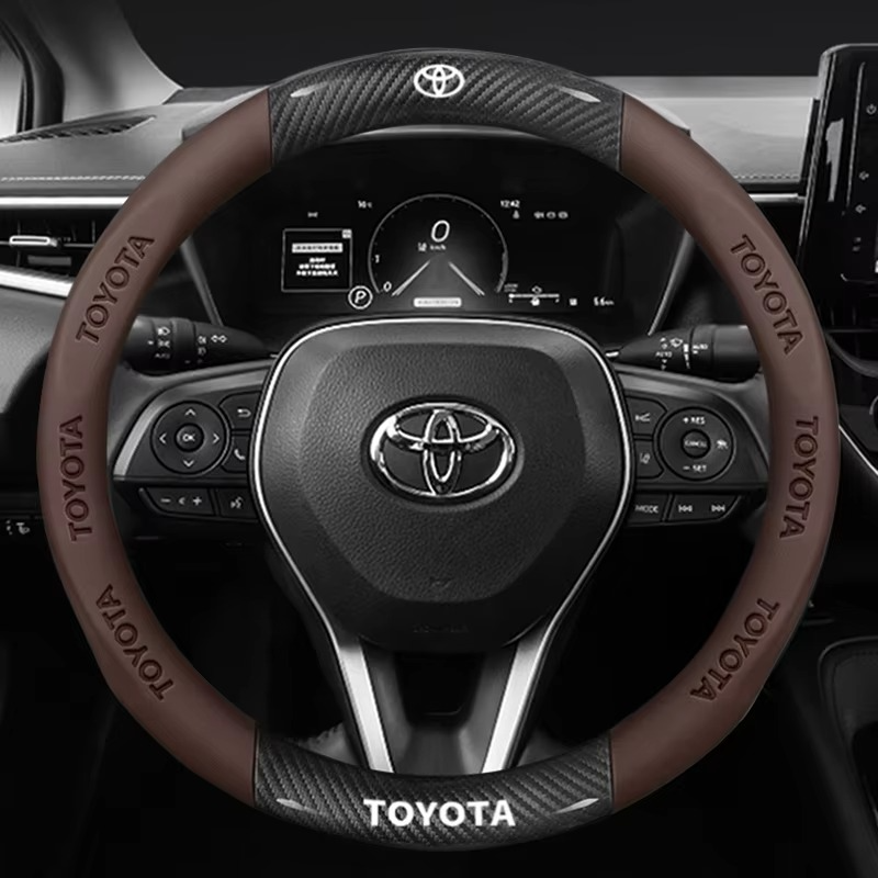 Carbon Fiber Leather Steering Wheel Cover for Toyota Vios Hilux Camry Harrier Innova Rush Yaris Alphard Hiace Corolla Cross RAV4