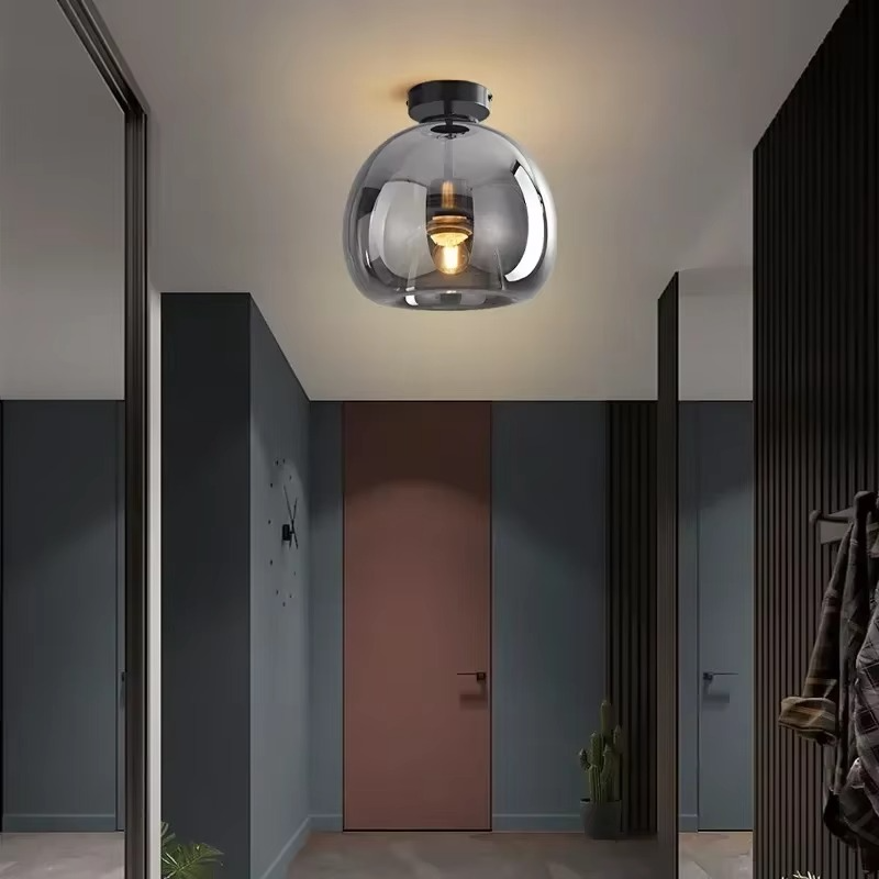DAMIASMIL Nordic Ceiling Light Cognac Glass Ceiling Lamp LED Minimalist for Living Dinning Aisle Creative Home Decor Lighting