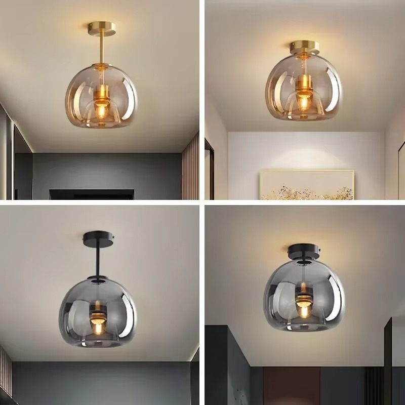 DAMIASMIL Nordic Ceiling Light Cognac Glass Ceiling Lamp LED Minimalist for Living Dinning Aisle Creative Home Decor Lighting