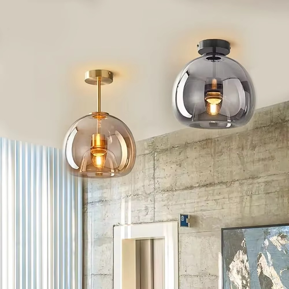 DAMIASMIL Nordic Ceiling Light Cognac Glass Ceiling Lamp LED Minimalist for Living Dinning Aisle Creative Home Decor Lighting