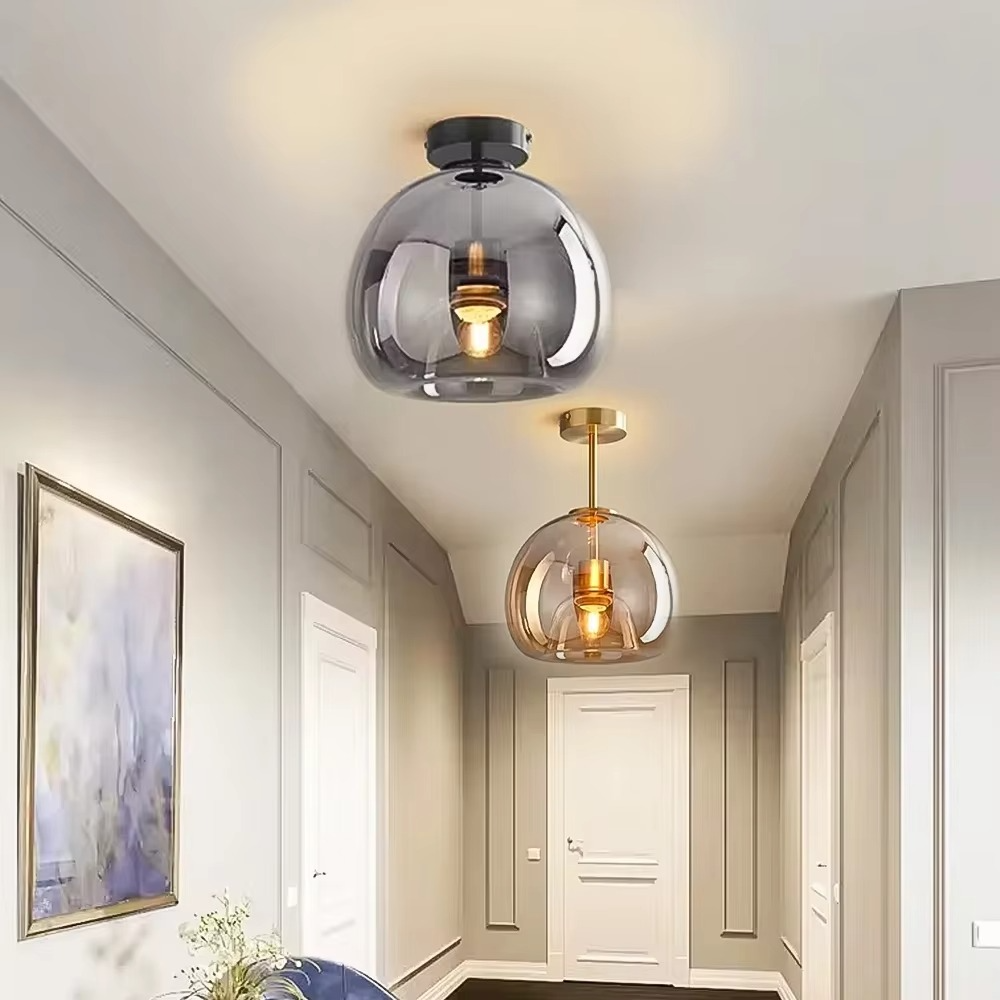 DAMIASMIL Nordic Ceiling Light Cognac Glass Ceiling Lamp LED Minimalist for Living Dinning Aisle Creative Home Decor Lighting