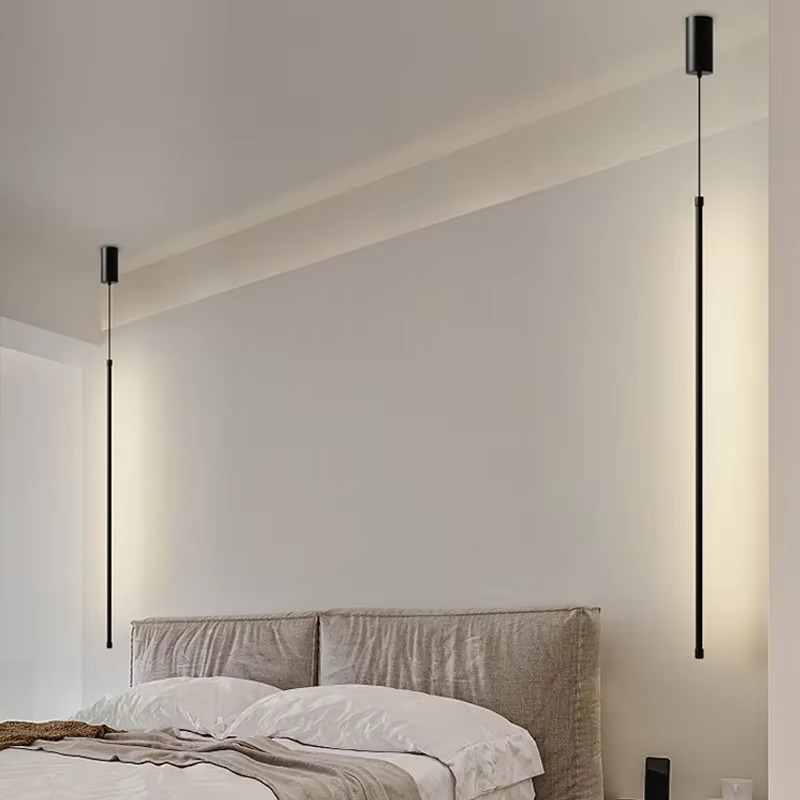 Modern straight LED Chandelier hanging light fixtures for dining room Black island Pendant Lights bedroom Background Lamp