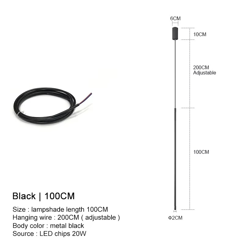 Modern straight LED Chandelier hanging light fixtures for dining room Black island Pendant Lights bedroom Background Lamp