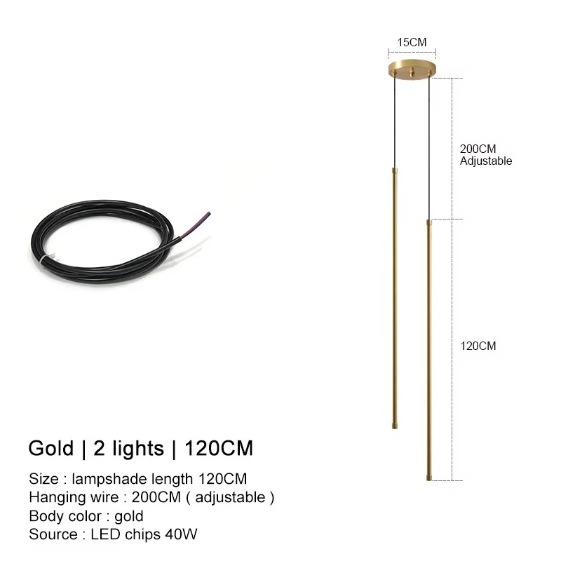 Modern straight LED Chandelier hanging light fixtures for dining room Black island Pendant Lights bedroom Background Lamp
