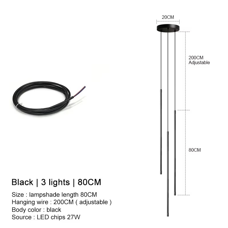 Modern straight LED Chandelier hanging light fixtures for dining room Black island Pendant Lights bedroom Background Lamp