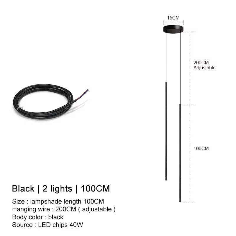 Modern straight LED Chandelier hanging light fixtures for dining room Black island Pendant Lights bedroom Background Lamp