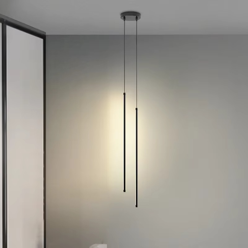 Modern straight LED Chandelier hanging light fixtures for dining room Black island Pendant Lights bedroom Background Lamp