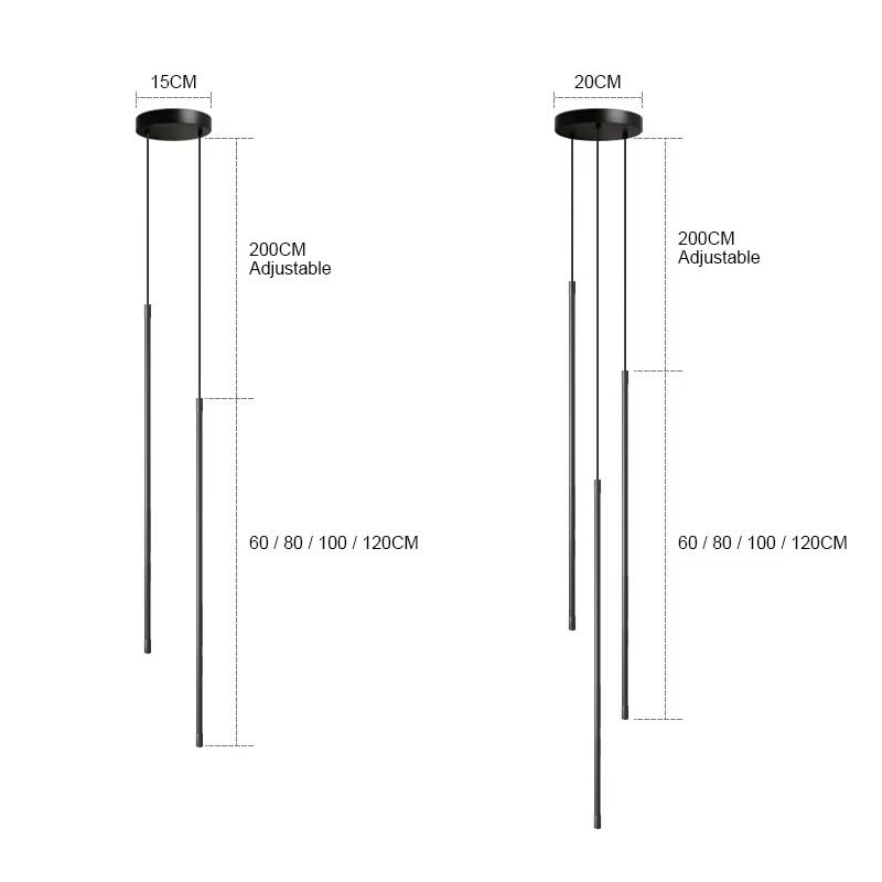 Modern straight LED Chandelier hanging light fixtures for dining room Black island Pendant Lights bedroom Background Lamp