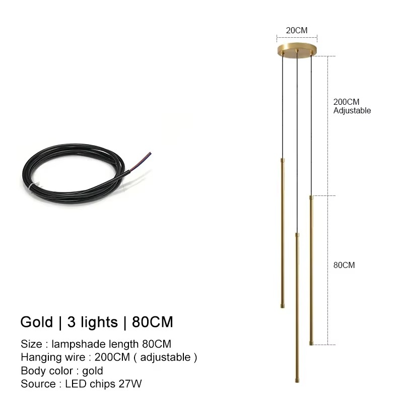 Modern straight LED Chandelier hanging light fixtures for dining room Black island Pendant Lights bedroom Background Lamp