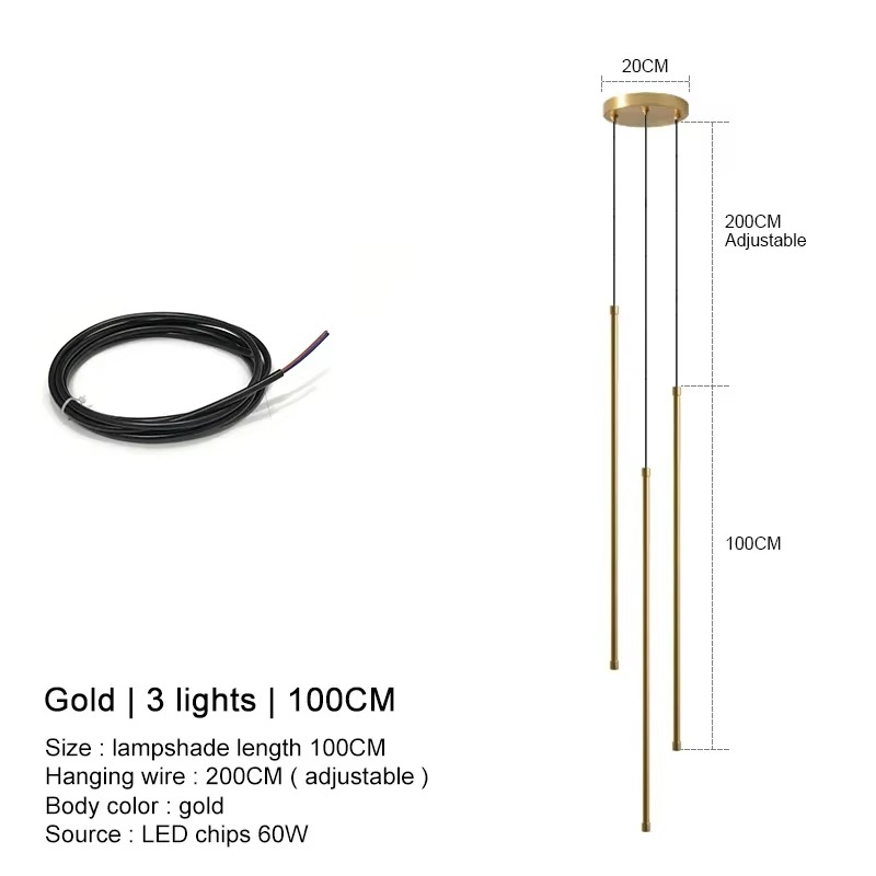 Modern straight LED Chandelier hanging light fixtures for dining room Black island Pendant Lights bedroom Background Lamp