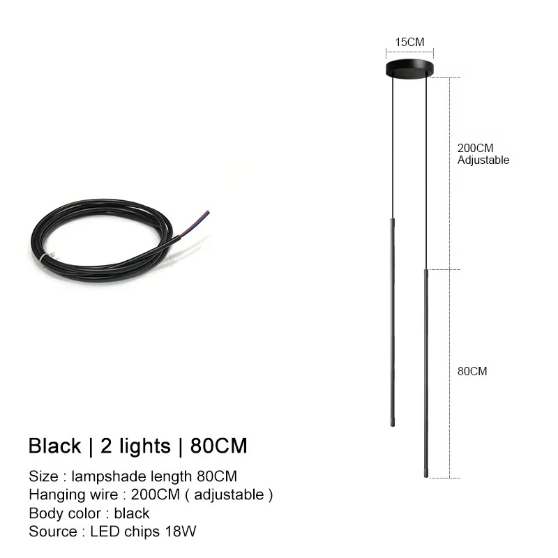 Modern straight LED Chandelier hanging light fixtures for dining room Black island Pendant Lights bedroom Background Lamp