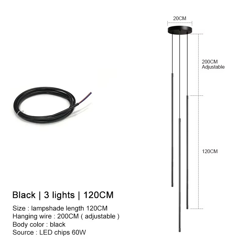 Modern straight LED Chandelier hanging light fixtures for dining room Black island Pendant Lights bedroom Background Lamp