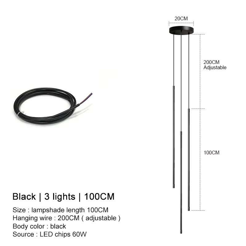 Modern straight LED Chandelier hanging light fixtures for dining room Black island Pendant Lights bedroom Background Lamp