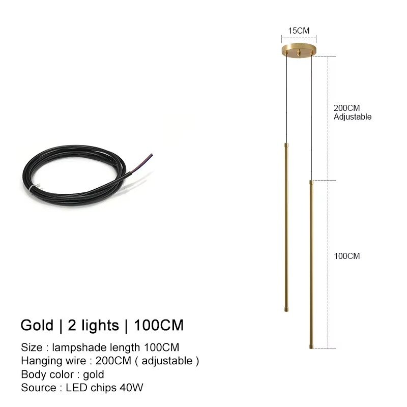 Modern straight LED Chandelier hanging light fixtures for dining room Black island Pendant Lights bedroom Background Lamp