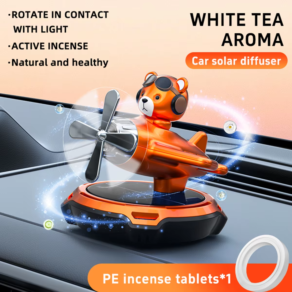 Solar Powered Car Aromatherapy Airplane Type Cute Bear Dog Shape Auto Interior Dashboard Console Ornament For Removing Odor