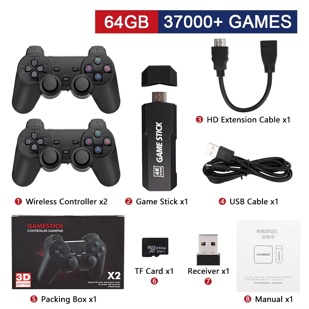 GD10 Game Stick 256G 4K HD Video Game Console Double Wireless 2.4G Controller Retro Console 58000 Games For PSP Christmas Gift