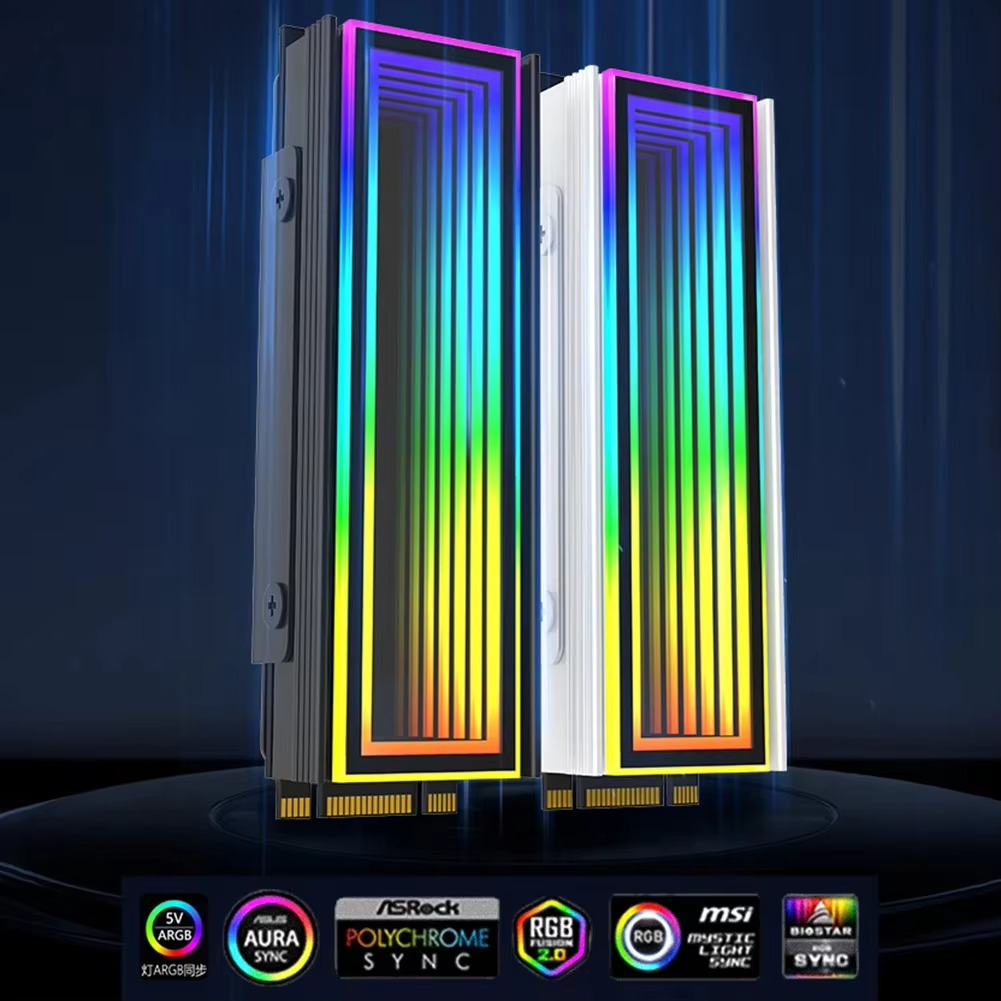 COOLCIRC 5V 3Pin ARGB Aura Sync M.2 2280 NVMe SSD Heatsink Cooler with Aluminum Radiator & RGB Effects for PC Solid State Drive