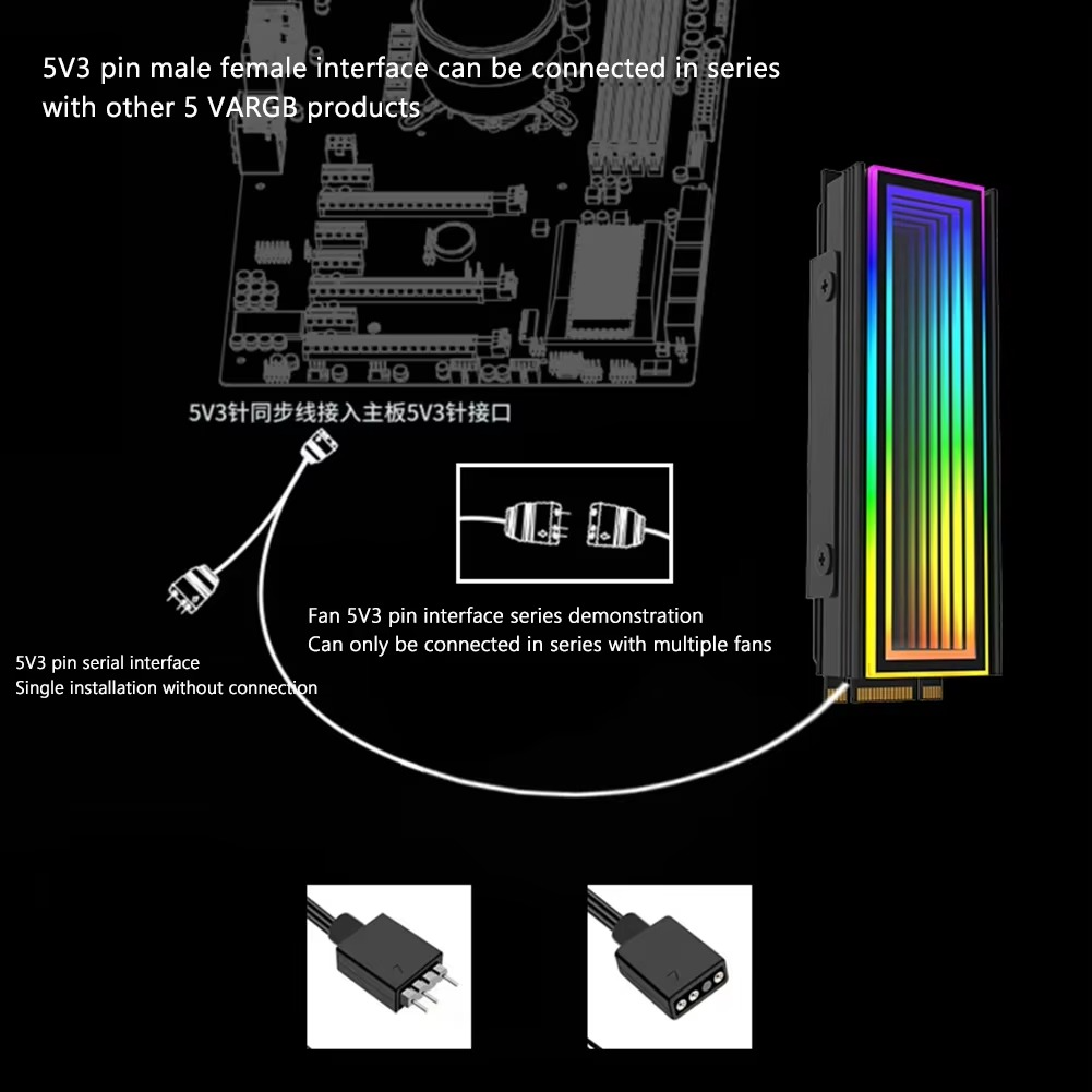 COOLCIRC 5V 3Pin ARGB Aura Sync M.2 2280 NVMe SSD Heatsink Cooler with Aluminum Radiator & RGB Effects for PC Solid State Drive