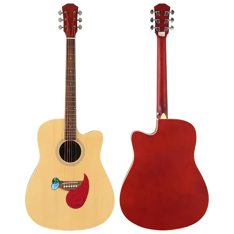 41 Inch Acoustic Guitar 6 String Folk Guitar Natural Color Cutaway Design Matte Finish Spruce Wood Top