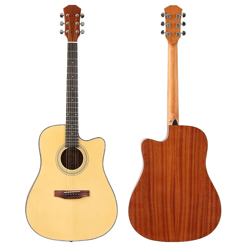 41 Inch Acoustic Guitar 6 String Folk Guitar Natural Color Cutaway Design Matte Finish Spruce Wood Top
