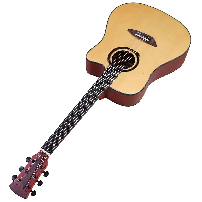 41 Inch Acoustic Guitar 6 String Folk Guitar Natural Color Cutaway Design Matte Finish Spruce Wood Top