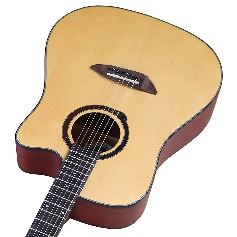 41 Inch Acoustic Guitar 6 String Folk Guitar Natural Color Cutaway Design Matte Finish Spruce Wood Top