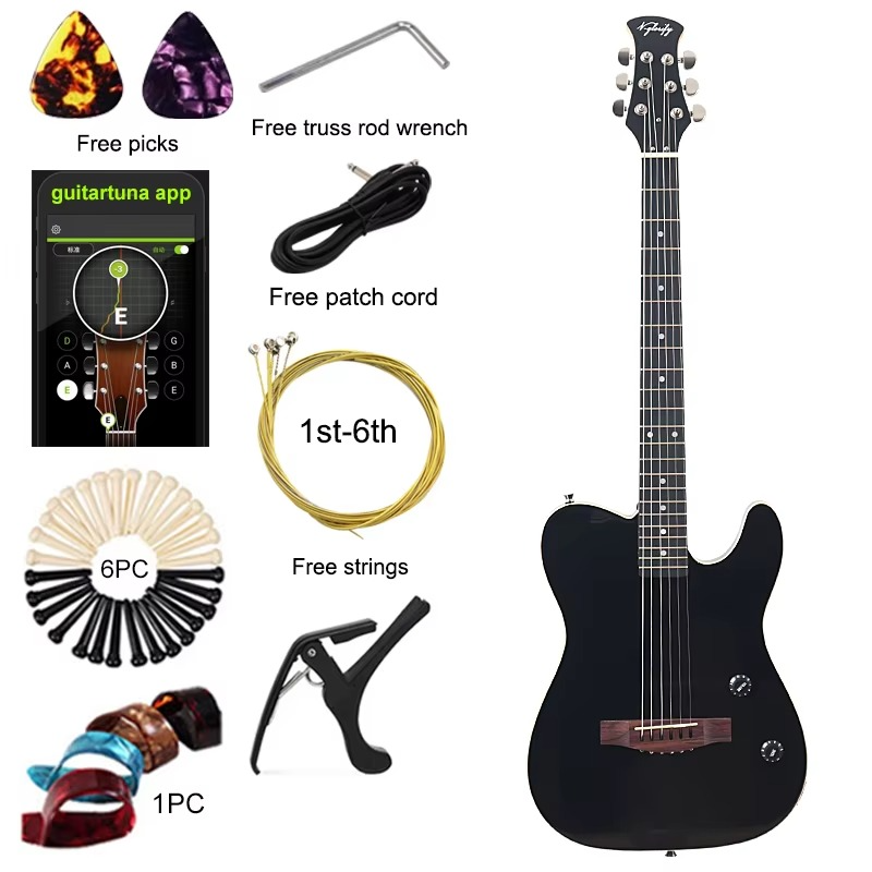 Thin Body 6 String Silent Acoustic Guitar 39 Inch Silence Electric Folk Guitar Solid Wood Top High Gloss Solid Okoume Wood