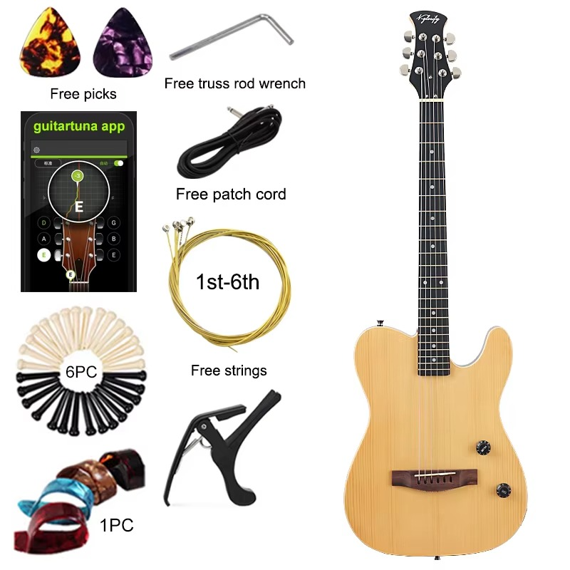 Thin Body 6 String Silent Acoustic Guitar 39 Inch Silence Electric Folk Guitar Solid Wood Top High Gloss Solid Okoume Wood