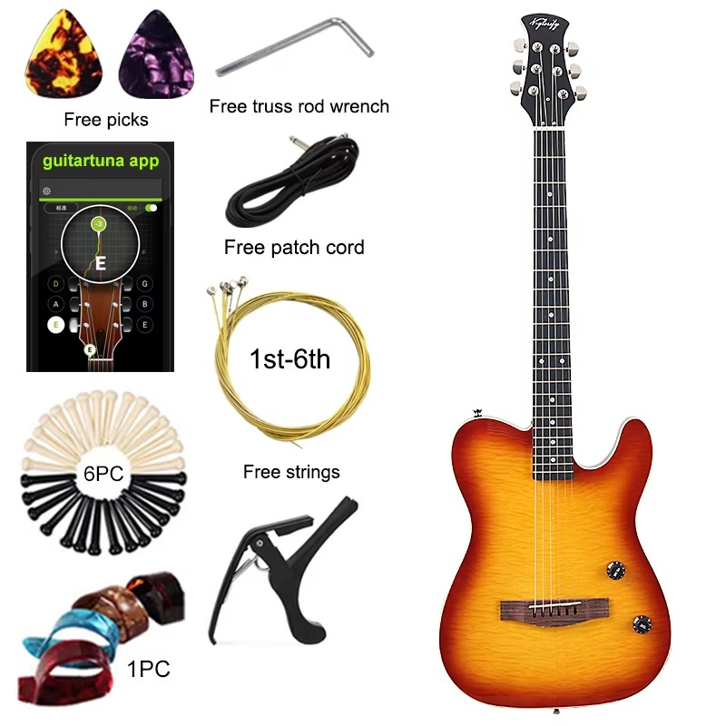 Thin Body 6 String Silent Acoustic Guitar 39 Inch Silence Electric Folk Guitar Solid Wood Top High Gloss Solid Okoume Wood