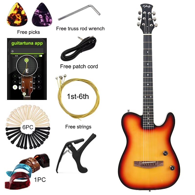 Thin Body 6 String Silent Acoustic Guitar 39 Inch Silence Electric Folk Guitar Solid Wood Top High Gloss Solid Okoume Wood