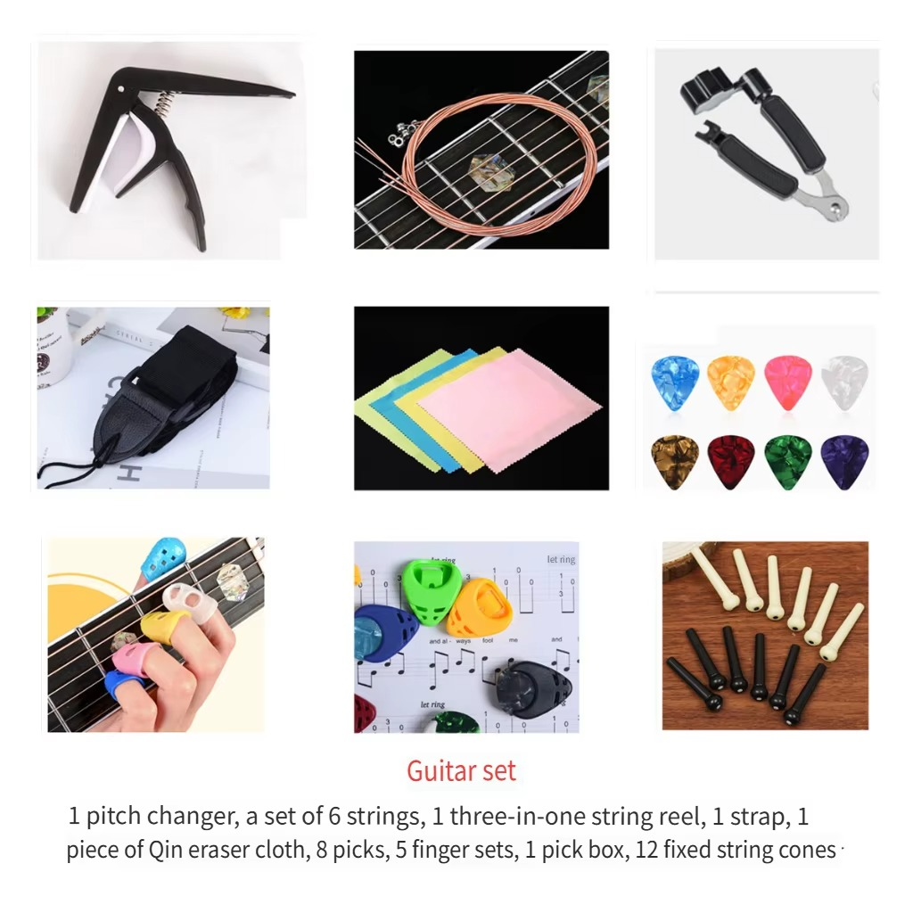 38 Inch Folk Guitar Music Instruments Acoustic Guitar Set for Beginners Adults Black Travel Guitar for Teens Guitar Accessories