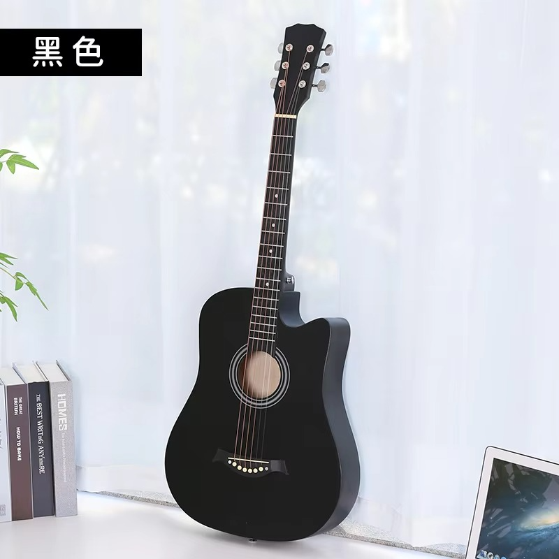 38 Inch Folk Guitar Music Instruments Acoustic Guitar Set for Beginners Adults Black Travel Guitar for Teens Guitar Accessories