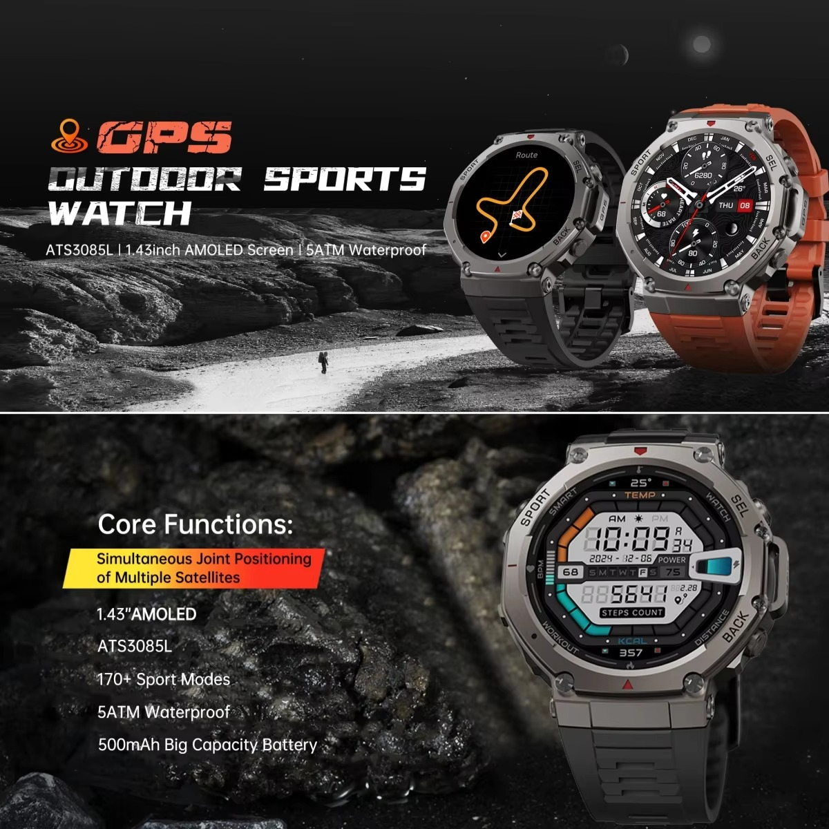 Tactical GPS Smart Watch 2025 for Xiaomi Samsung VWAR T-Rex3 Military Smartwatch Men 50m Waterproof Built-in GPS Bluetooth Call