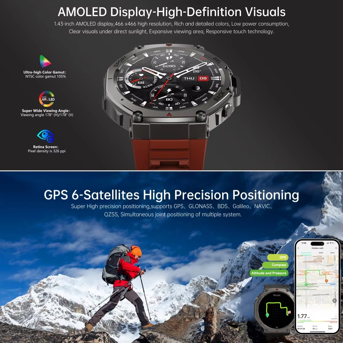 Tactical GPS Smart Watch 2025 for Xiaomi Samsung VWAR T-Rex3 Military Smartwatch Men 50m Waterproof Built-in GPS Bluetooth Call