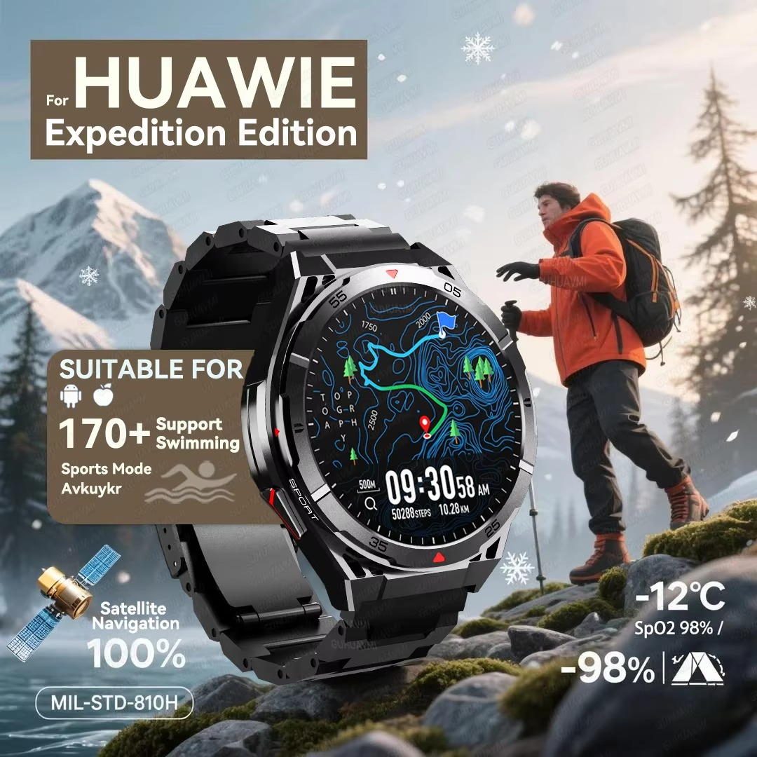 For HUAWEI GPS Professional Outdoor Exercise Smartwatch 1.45"Ultra HD uilt-in GPS Compass BT Calls 480mAh Health Test Watch 2025