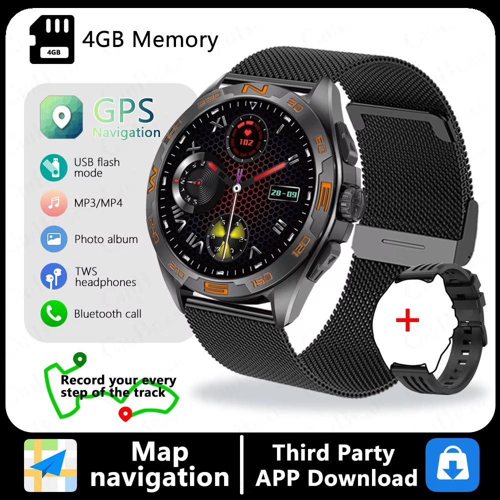 2025New GPS Smart Watch Maps Navigation 1.43inch AMOLED Screen 4GB Large Memory TWS Headset Bluetooth Call Sports Smartwatch Man