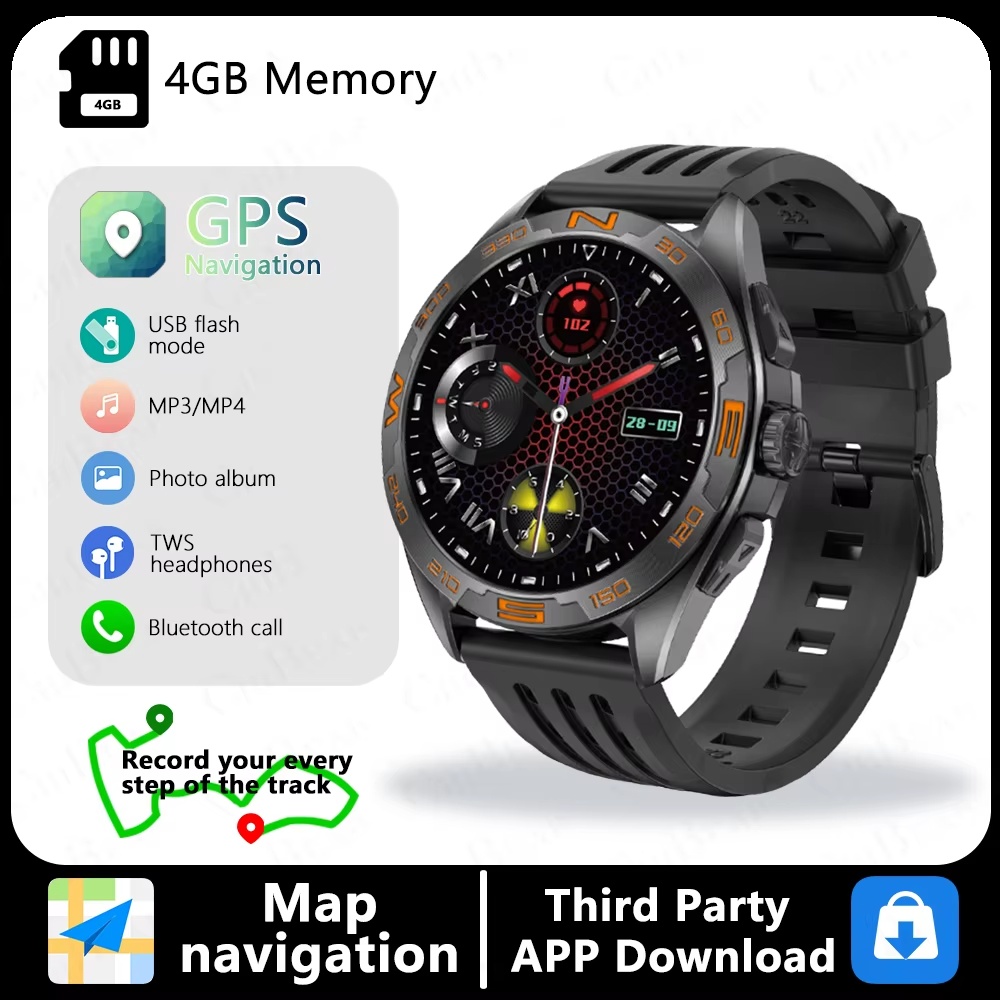 2025New GPS Smart Watch Maps Navigation 1.43inch AMOLED Screen 4GB Large Memory TWS Headset Bluetooth Call Sports Smartwatch Man