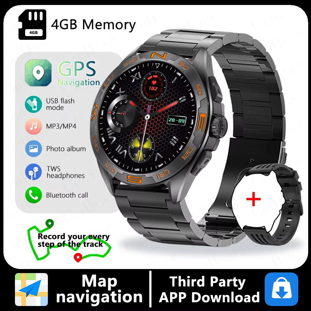 2025New GPS Smart Watch Maps Navigation 1.43inch AMOLED Screen 4GB Large Memory TWS Headset Bluetooth Call Sports Smartwatch Man
